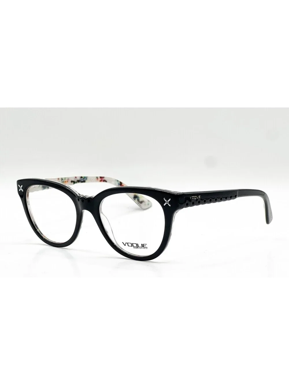 Vogue VO 2887 2210 Top Black Flowers Cat Eye Authentic Eyeglass Frames 51-19